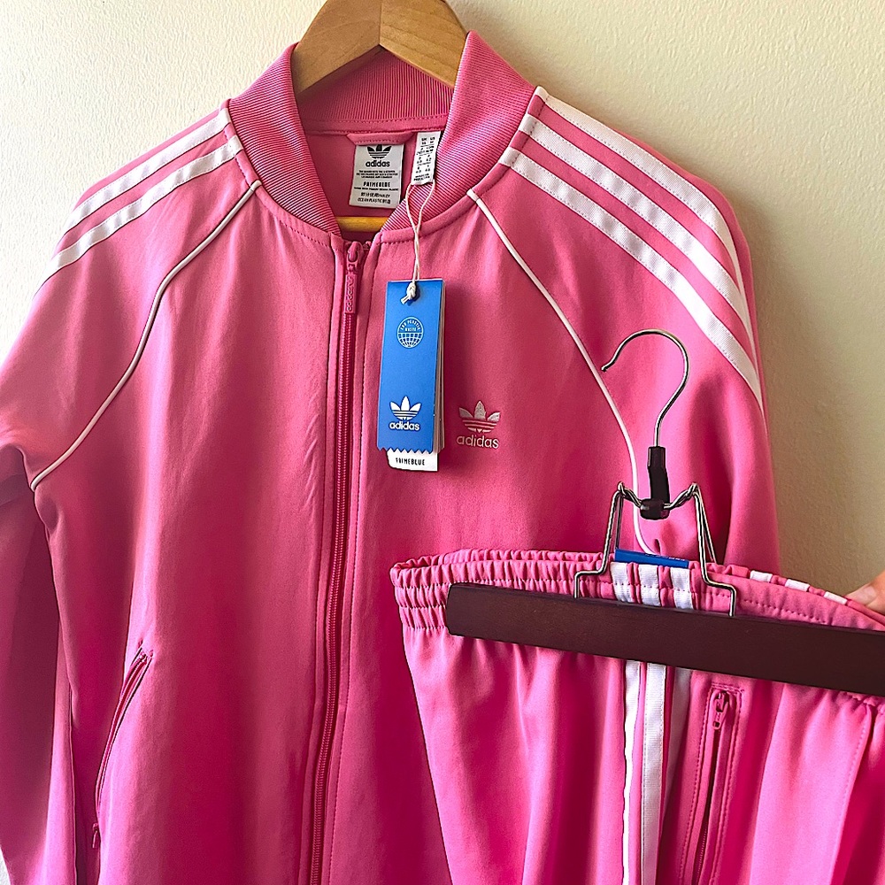 Adidas Women’s Rose Tone Primeblue SST Track Jacket and Pants M/L